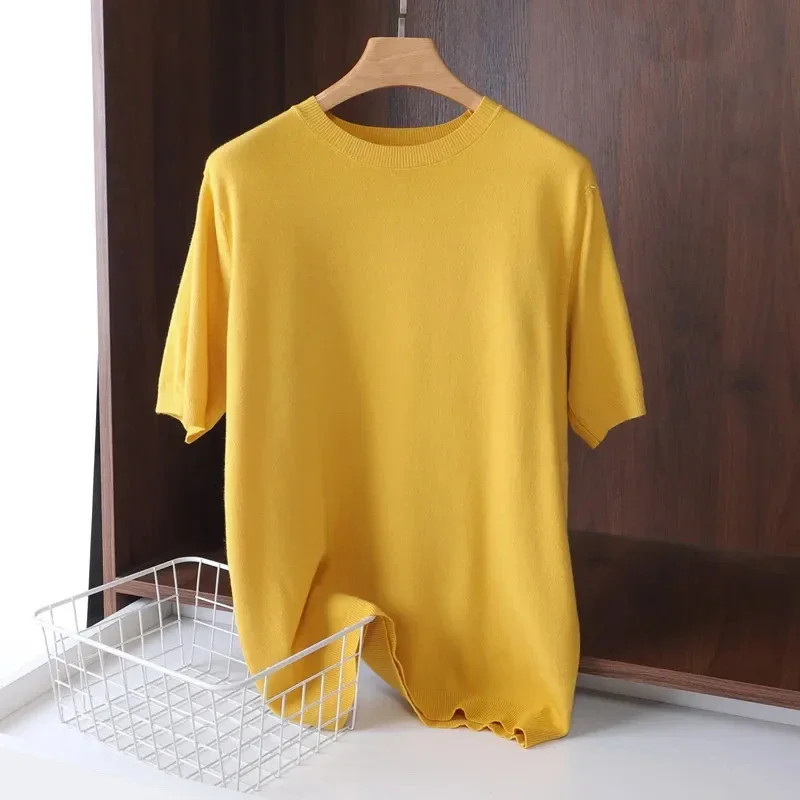 2025 Superfine Merino Wool T Shirt Men's Knitted O-neck Breathable Thin Cashmer gallery