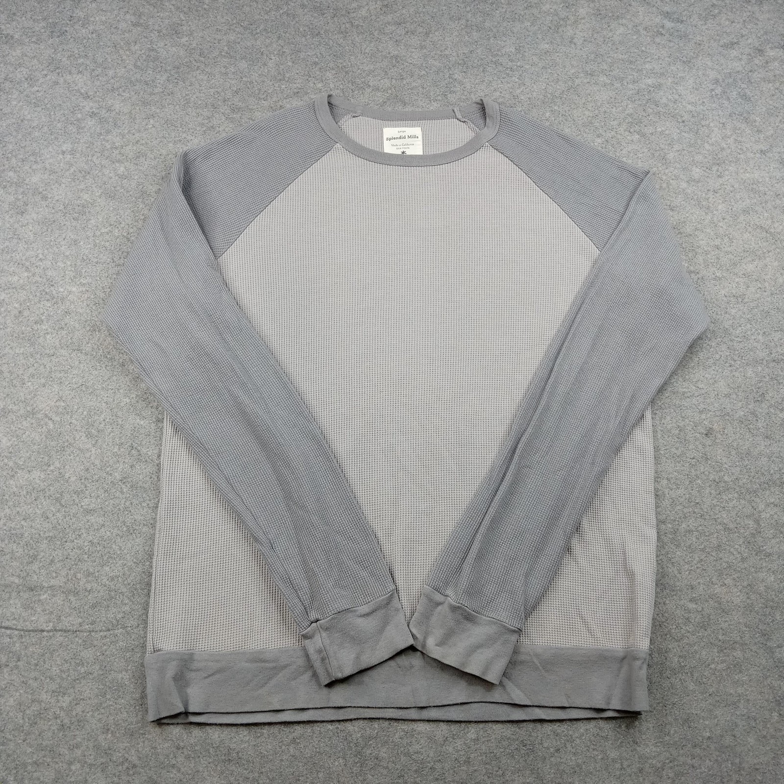 Splendid Mills Shirt Mens Large Gray Long Sleeve Thermal Waffle Crewneck Stretch