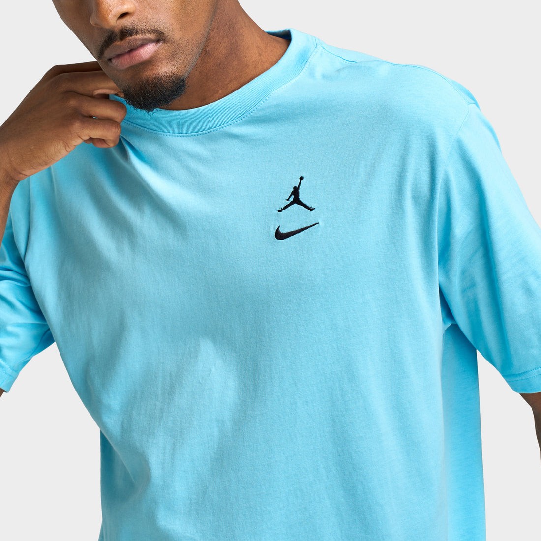 NWT Mens Jordan Brooklyn Swoosh Logo T-Shirt Blue Chill Black II2337-497 Large L gallery