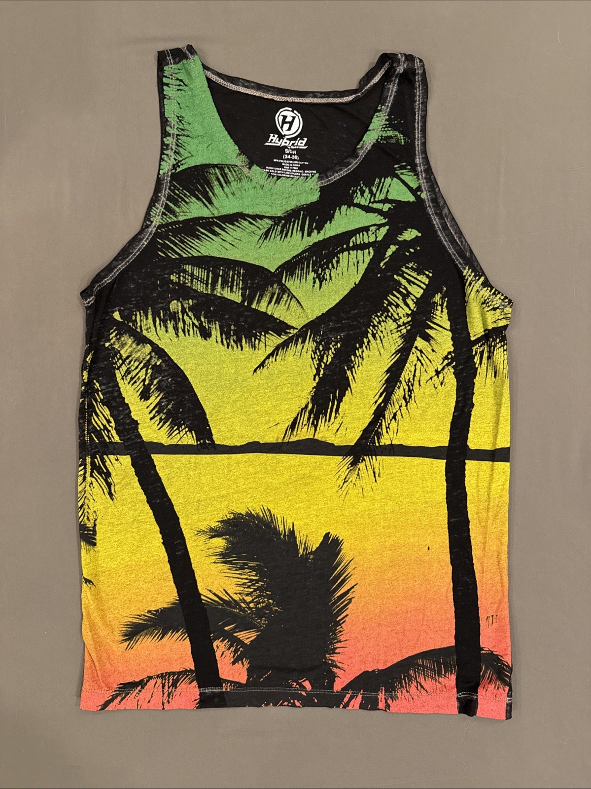 Hybrid Tees Men’s Graphic Tank Top, Sheer, Size S, Tropical, Palm Trees gallery