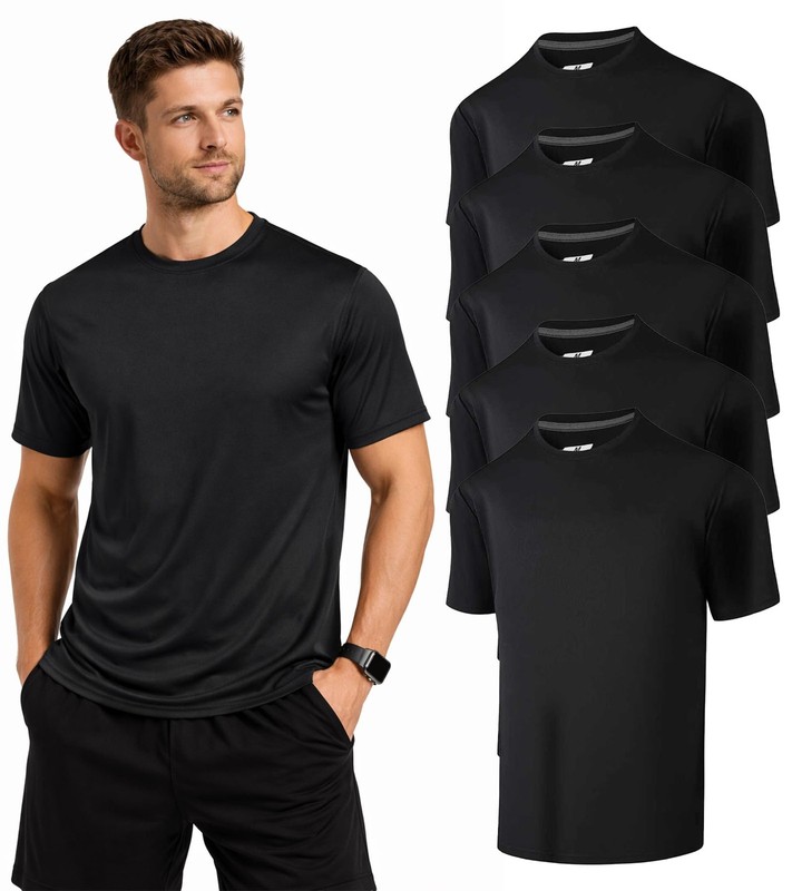 Men’s T-Shirts,5 Packs Quick Dry Short Sleeve T-Shirt Lightweight Workout T S…
