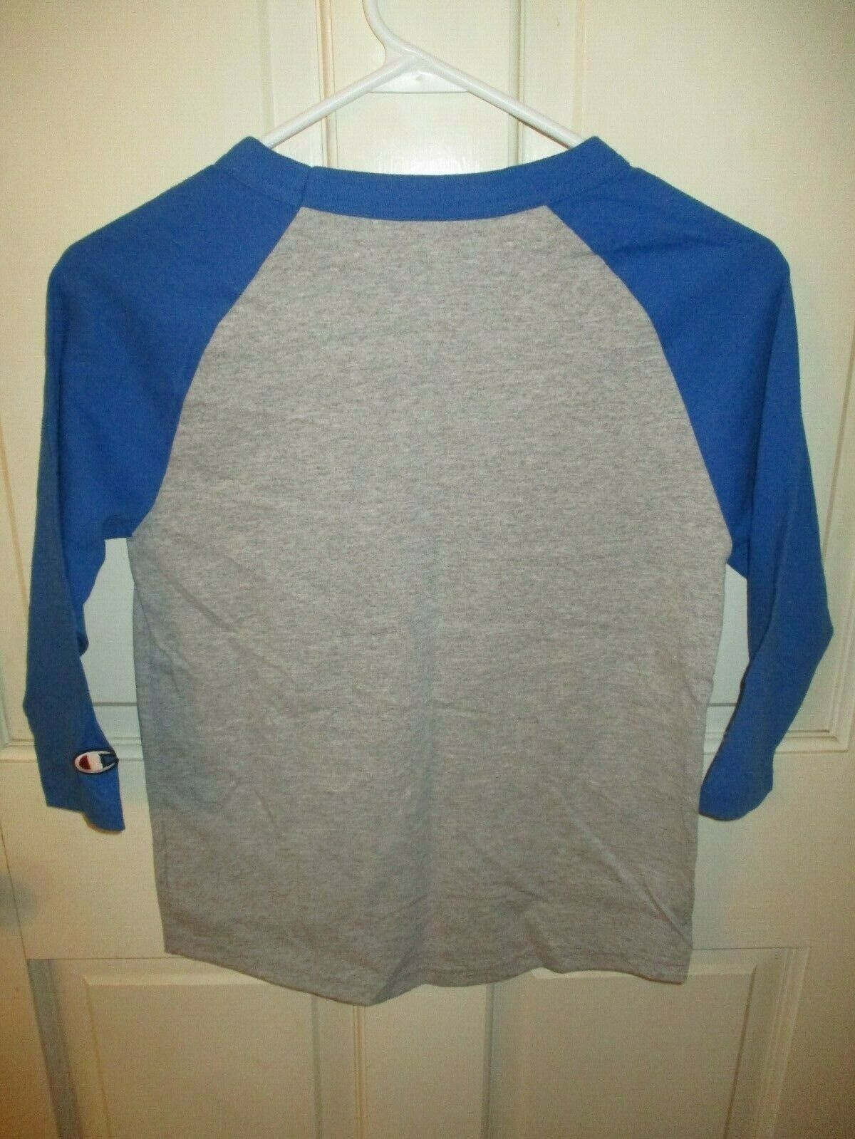909B3 Champion T137 Authentic Apparel Baseball Tee Small MD Gray & Blue gallery