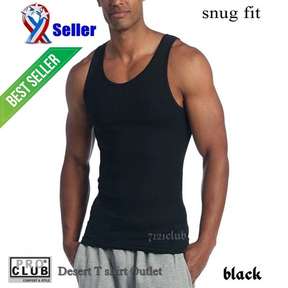 Lot 3 PRO CLUB A SHIRTS TANK TOP BLACK ProClub Mens Wife Beater Undershirt S-7XL gallery