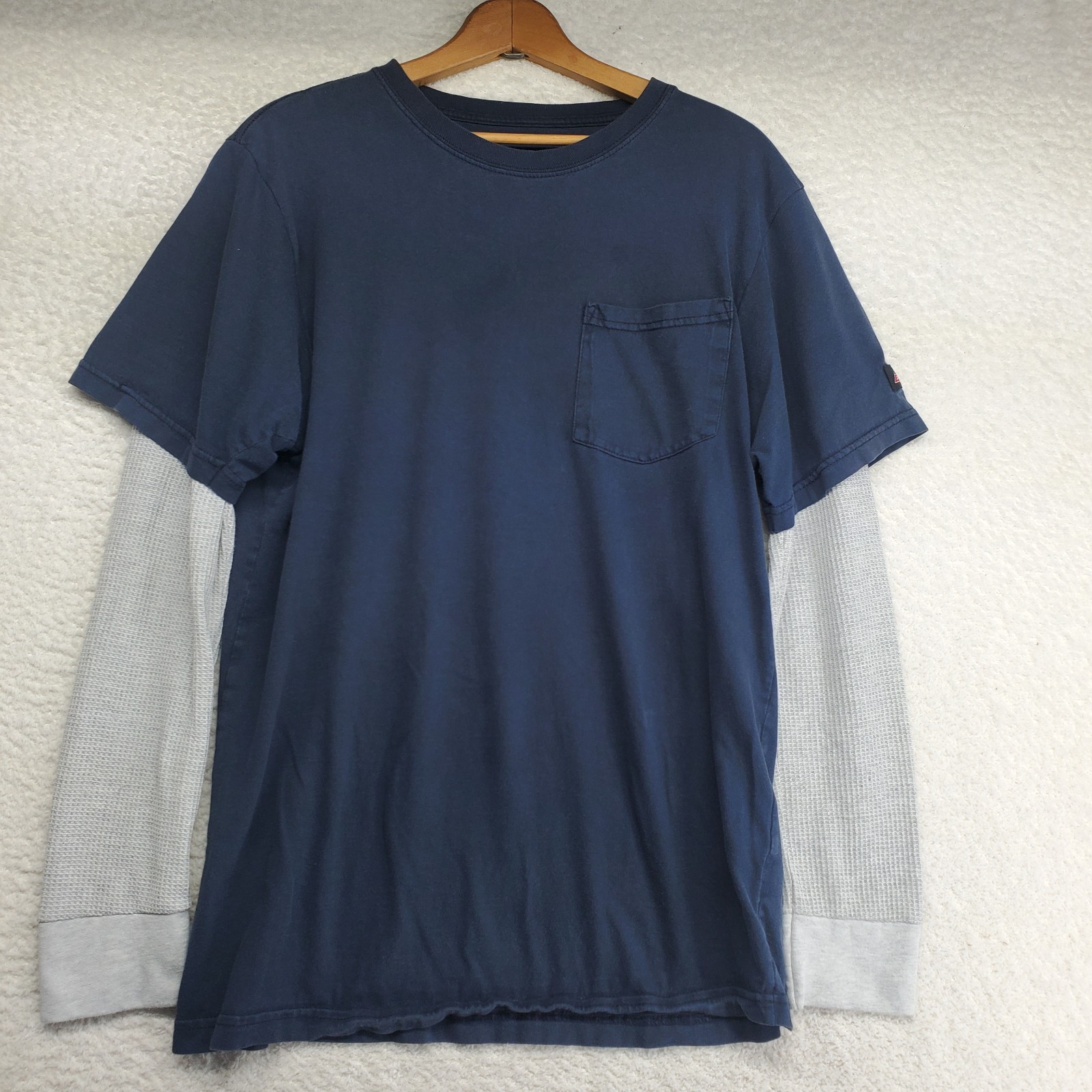Dickies Men's Twofer T-Shirt Medium Gray Waffle Knit Sleeves Y2K Grunge Skater gallery