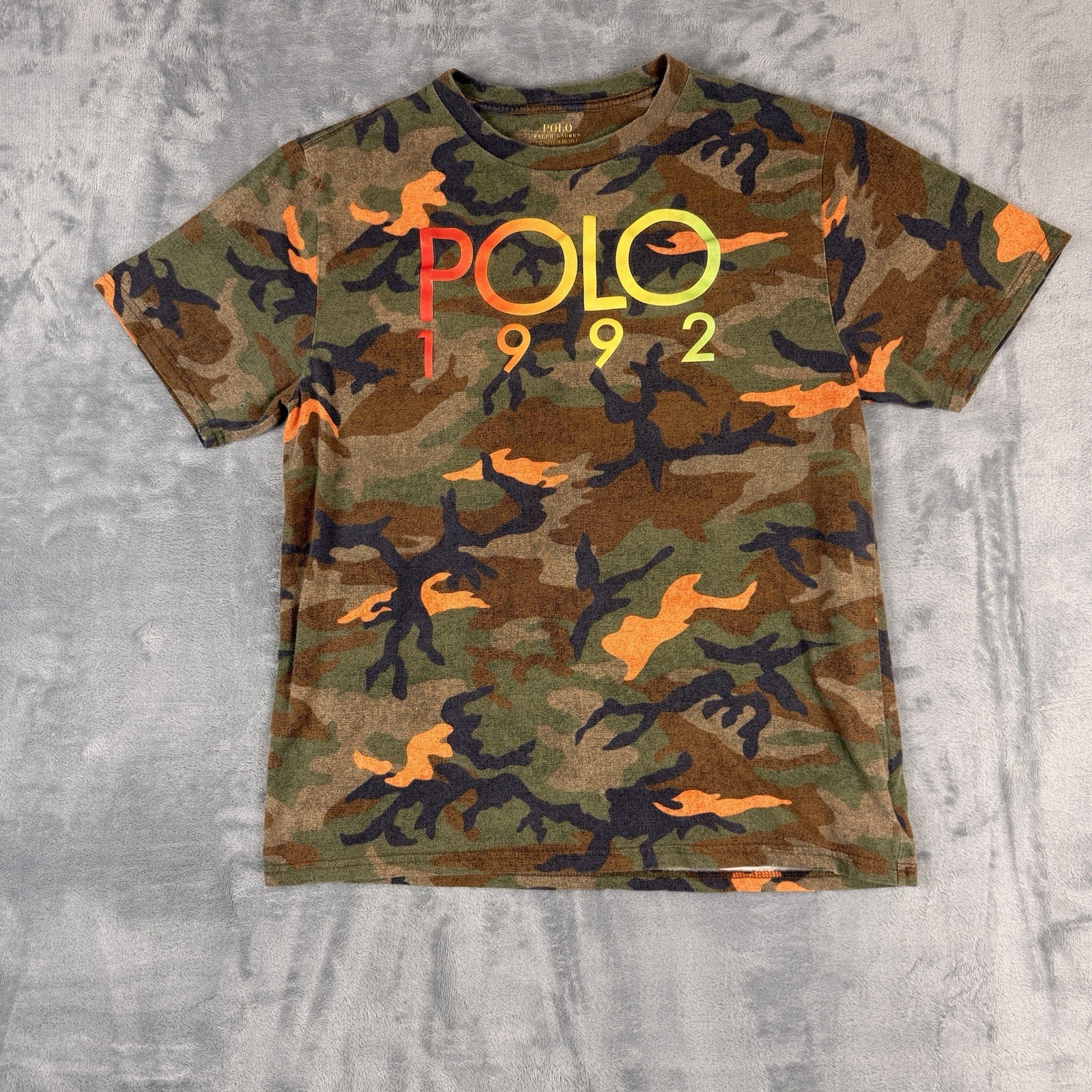 Polo Ralph Lauren T Shirt Mens Extra Large Camo 1992 Crewneck Army With Orange gallery