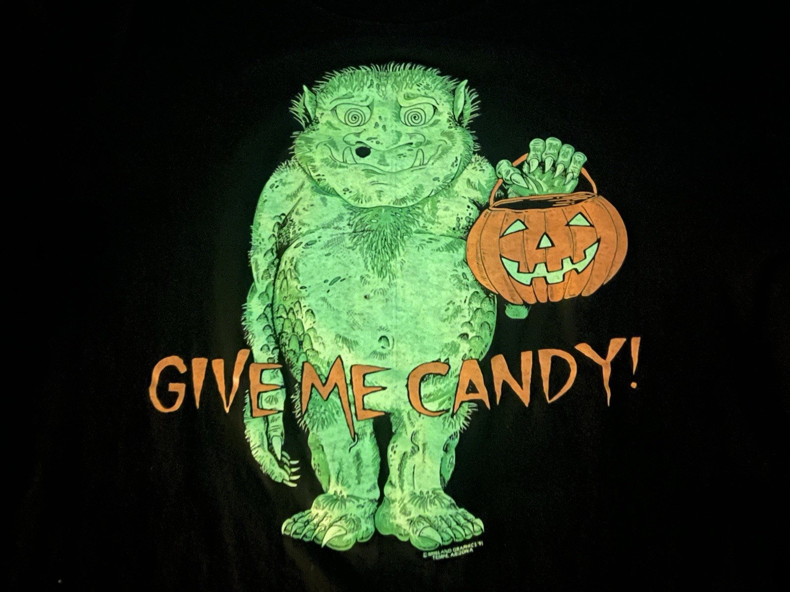 Vintage 90s Halloween Monster XL Black Glow In The Dark T Shirt Made In USA gallery