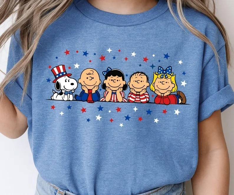 Peanuts Snoopy 4th of July USA Heather Blue Patriotic Adults Tee T shirt gallery