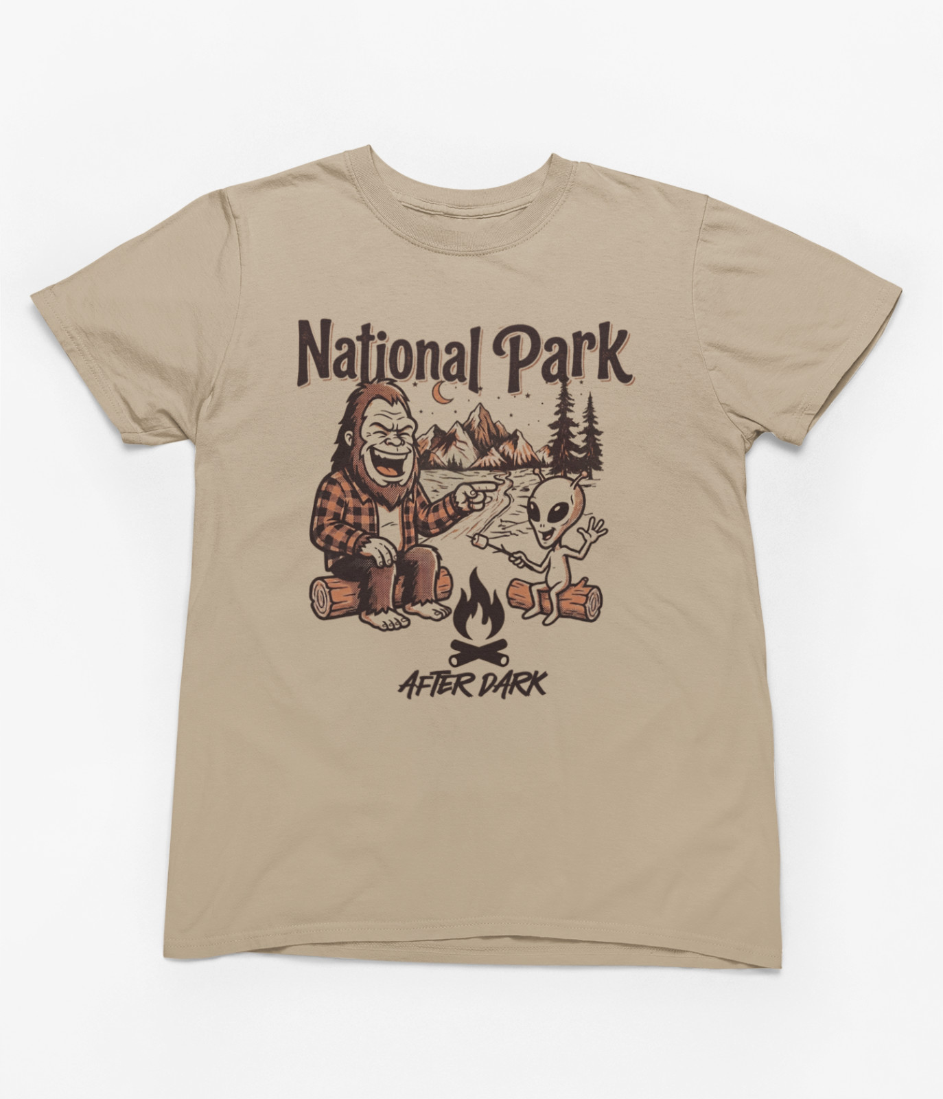 PNW Yellowstone Zion Yosemite National Park After Dark Bigfoot Alien T-Shirt Tee gallery