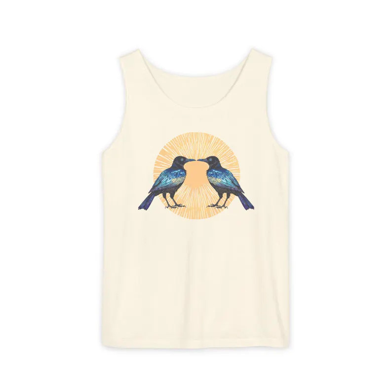 Gorgeous Grackles Block Print Tank Top Bird Lover Wildlife Art gallery