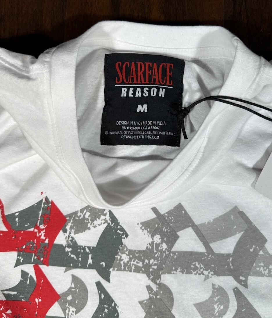 REASON Scarface Tony Montana Old English Shirt White Men’s Size M *NEW* gallery