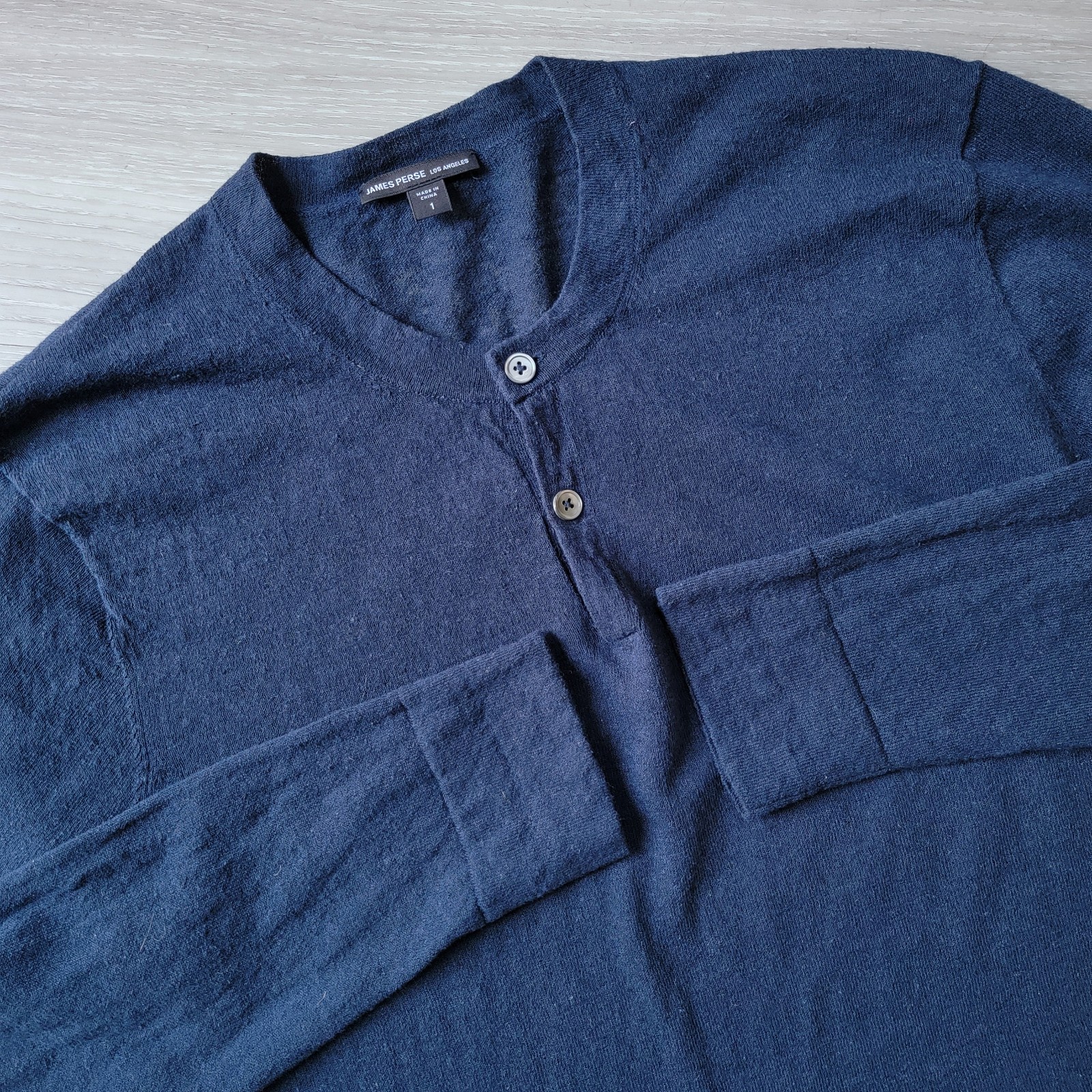 James Perse Shirt Men's 1 Small Navy Blue Linen Blend Long Sleeve Henley Preppy gallery