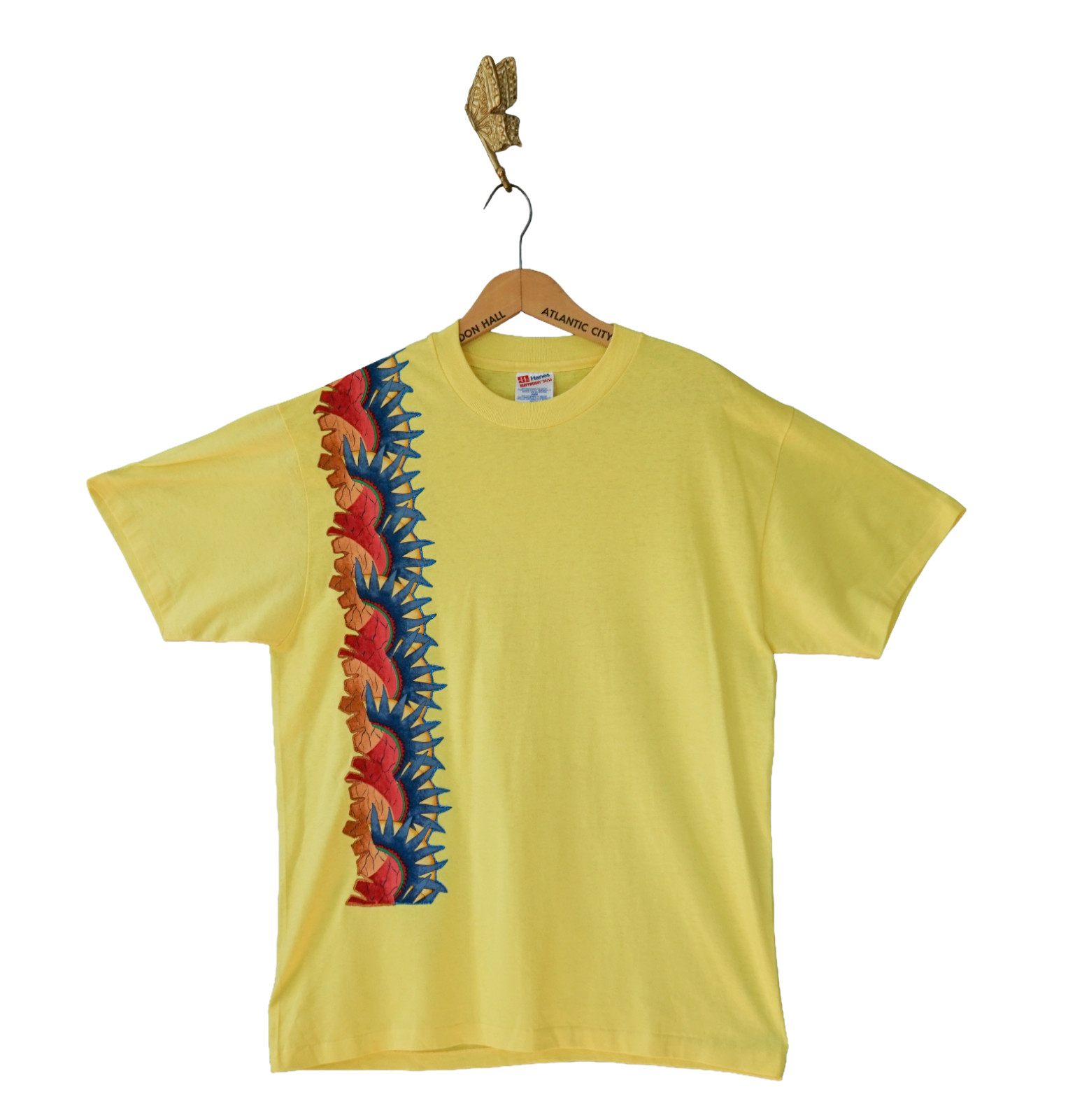 Vtg 90s Hanes Glitter Iron On Aztec Sun Graphic Tee L Single Stitch Southwest