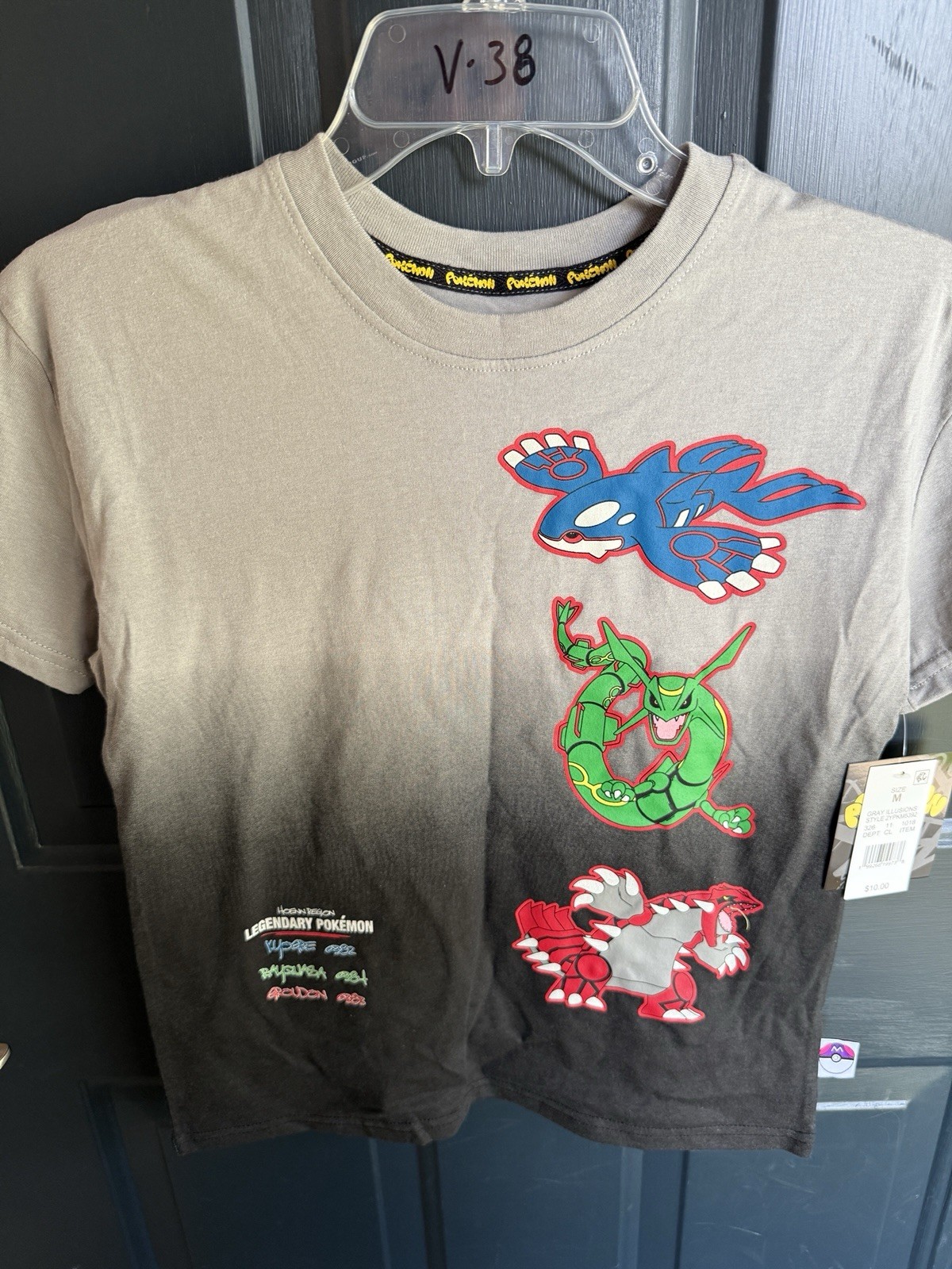 Pokémon Kyogre Rayquaza Groudon Graphic Print T-Shirt Gray/Black Crew Neck M Kid