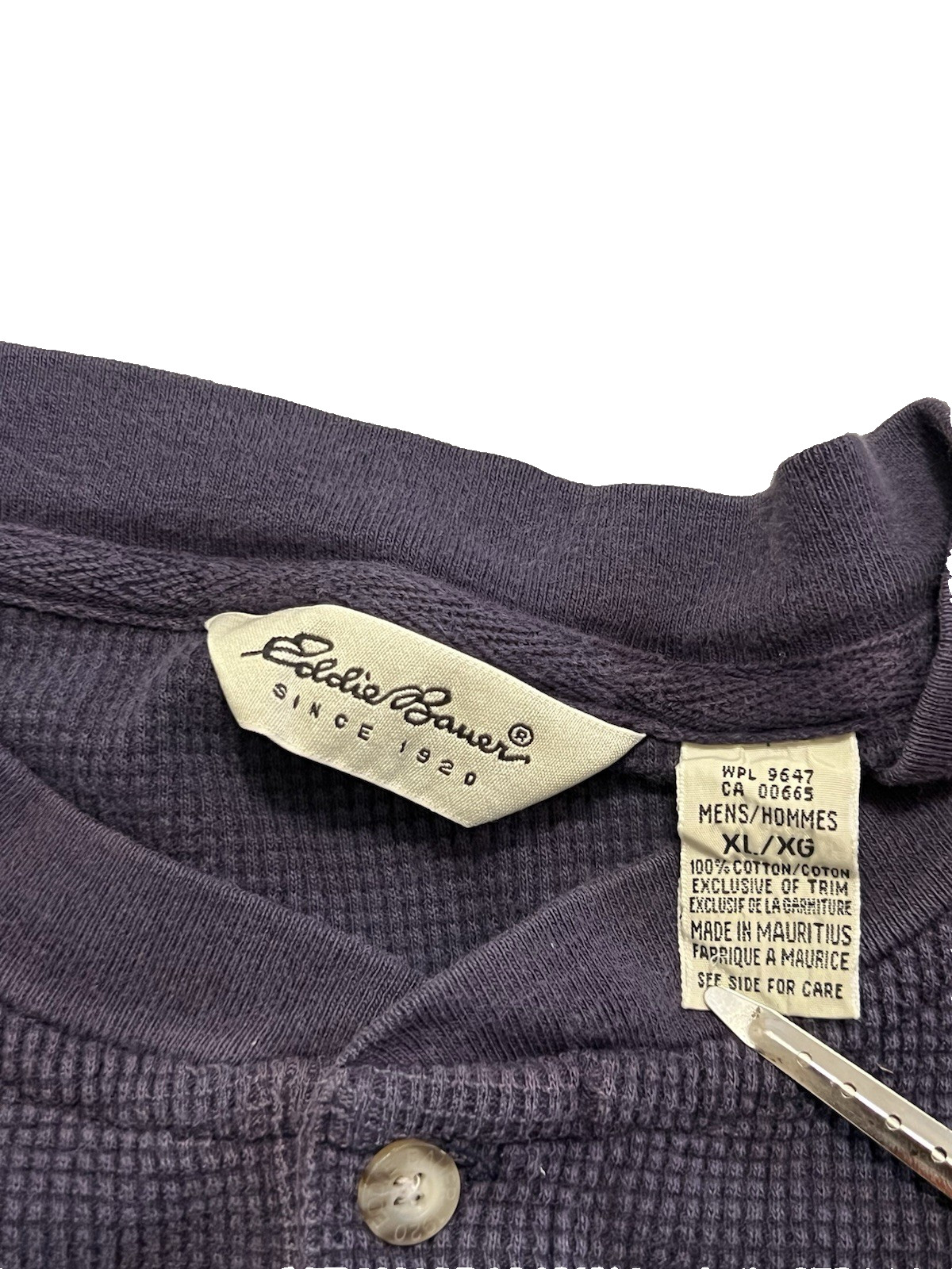 Eddie Bauer Men’s Vintage Waffle Knit Henley Long Sleeve Shirt Navy XL Heavy Wt gallery