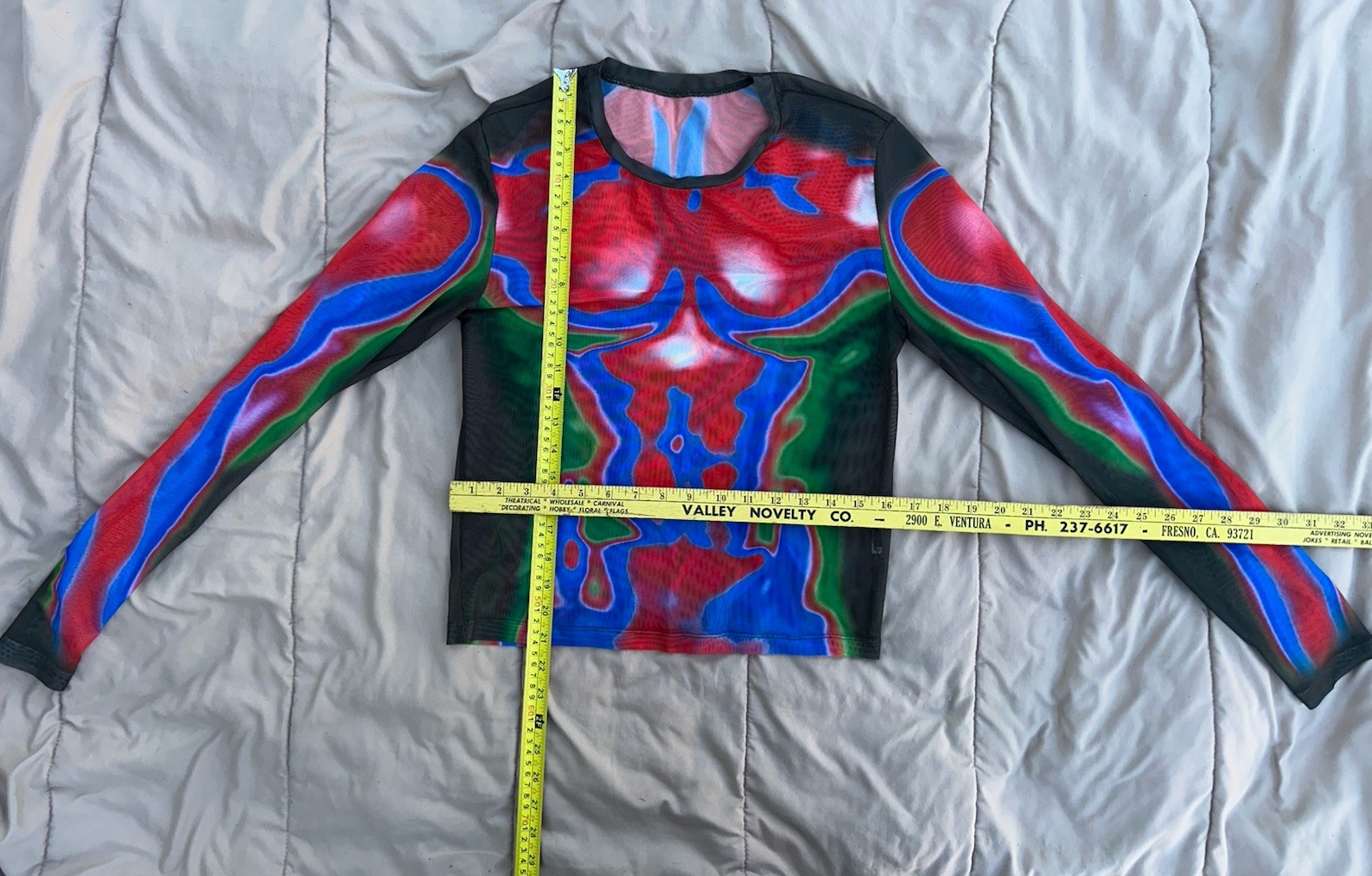 Fever City Red, Blue Black Vibrant Body Heat Map Print Long Sleeve Mesh Tee M gallery