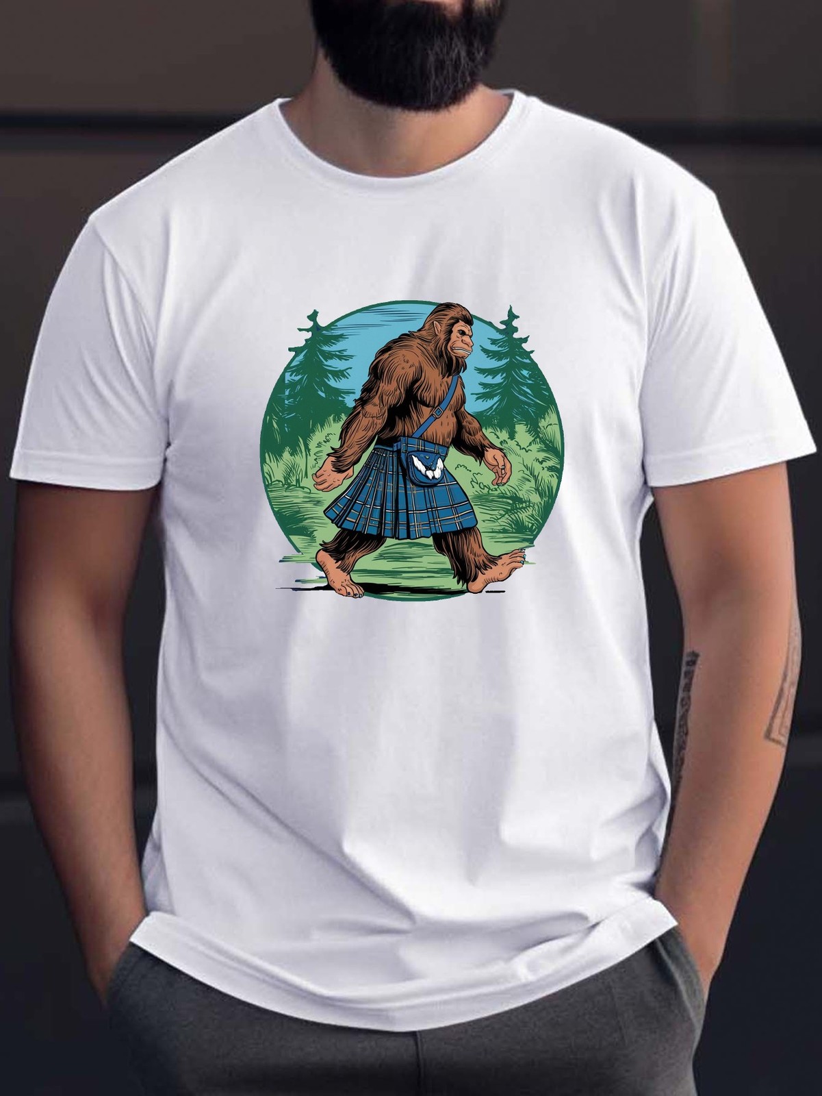 Casual T-Shirts Casual Short-Sleeve T-Shirts, Featuring a Sasquatch Kilt Graphic gallery