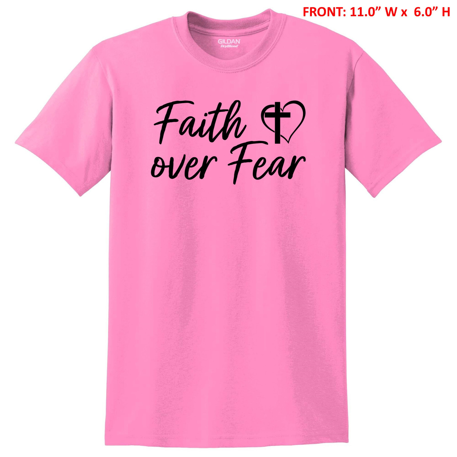 FAITH OVER FEAR with CROSS & HEART UNISEX T-SHIRT S-3X GIFT - 6 COLOR OPTIONS gallery
