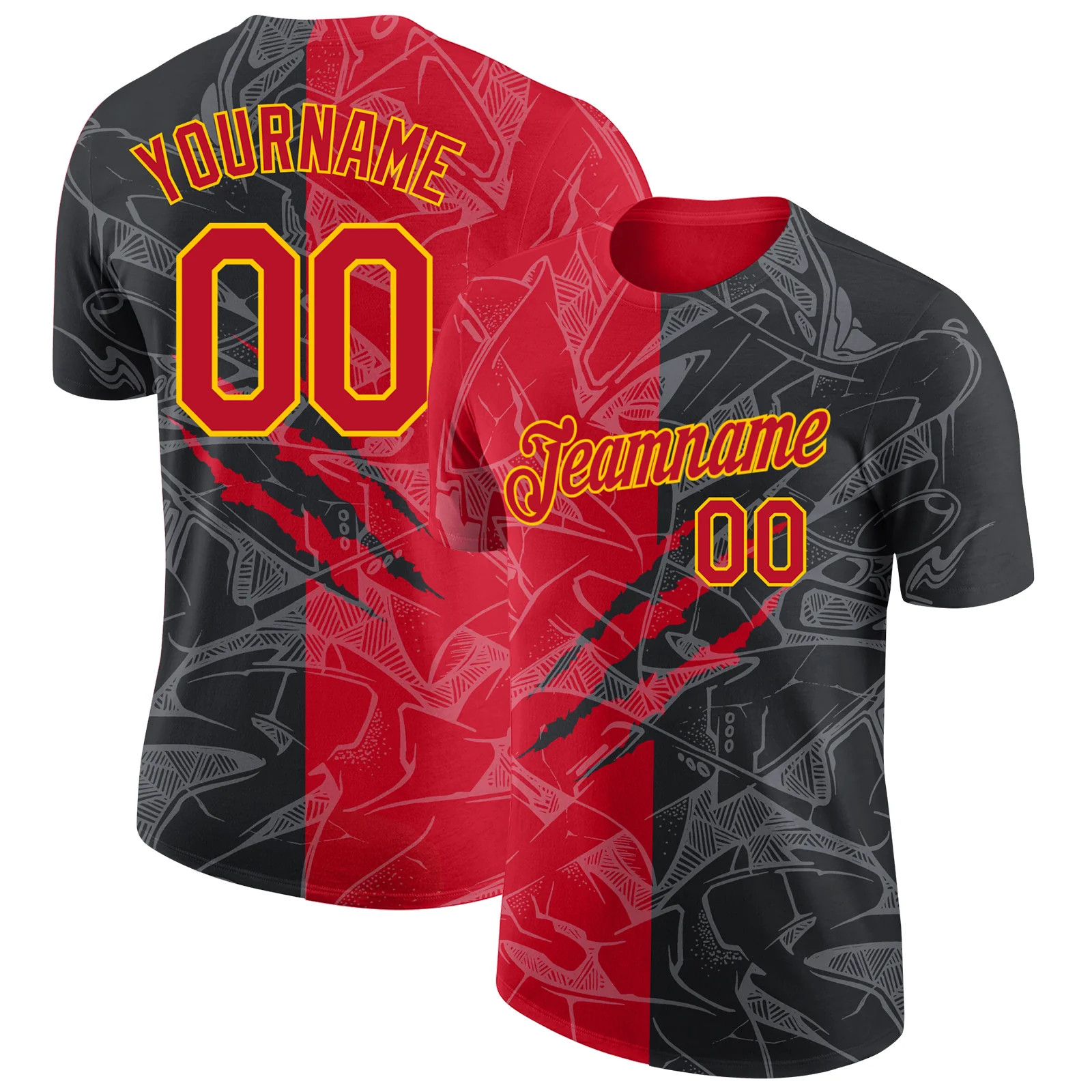 Custom Graffiti Red Gold Performance T-Shirt Personalized Team Gift for Men Top gallery