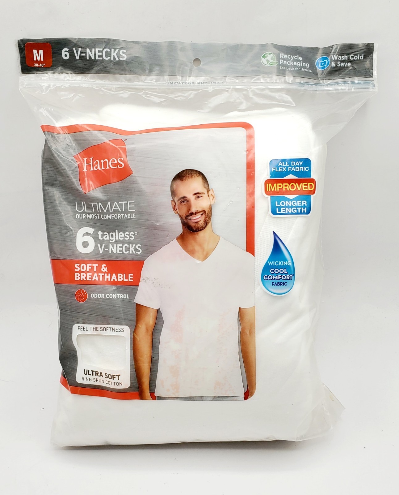 Hanes ULTIMATE M 6 PACK WHITE Cotton Men's Short Sleeve V Neck T-Shirts 38-40" gallery