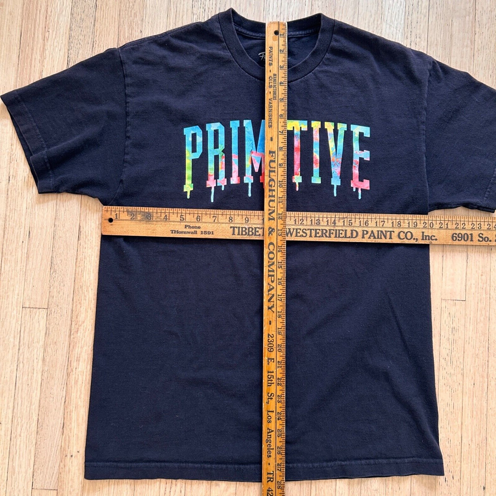 Primitive T-Shirt Collegiate Drip Size Large Black Rainbow Paint gallery