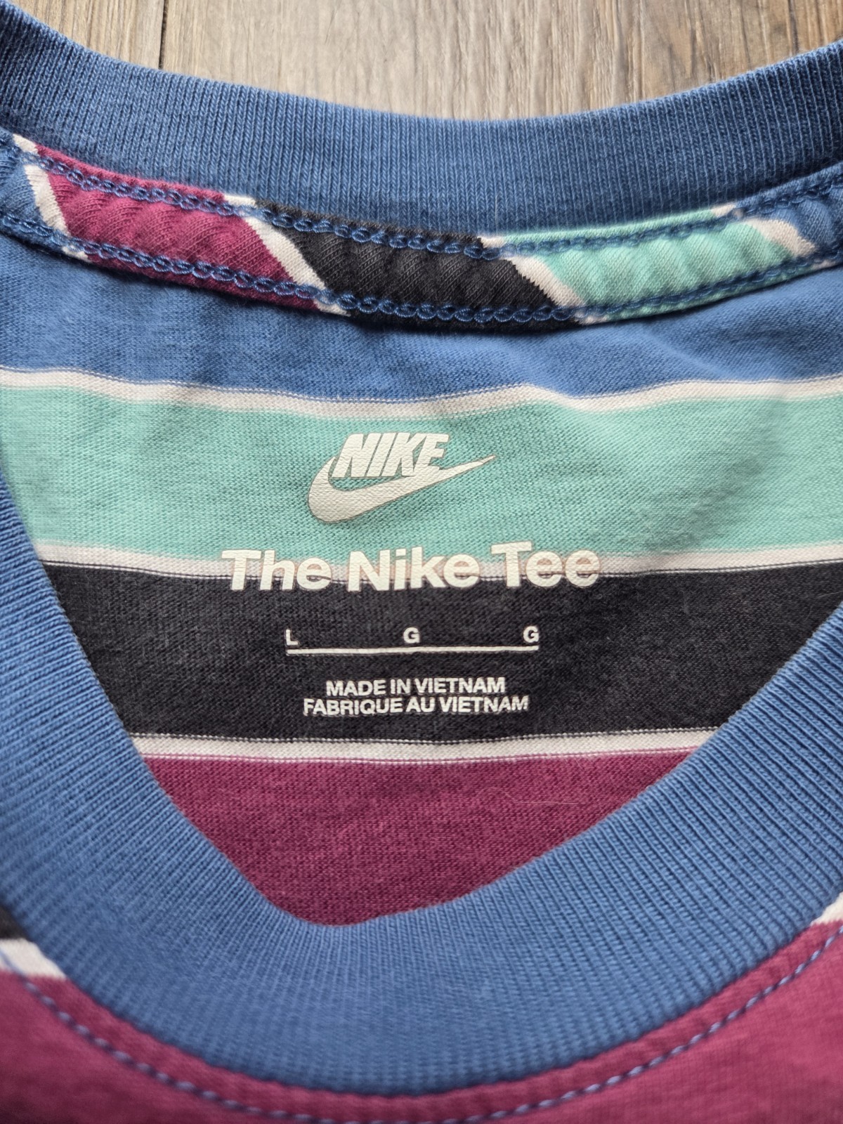 Nike The Nike Tee Men's Multicolor Striped Logo Crew Neck Tee Size L gallery