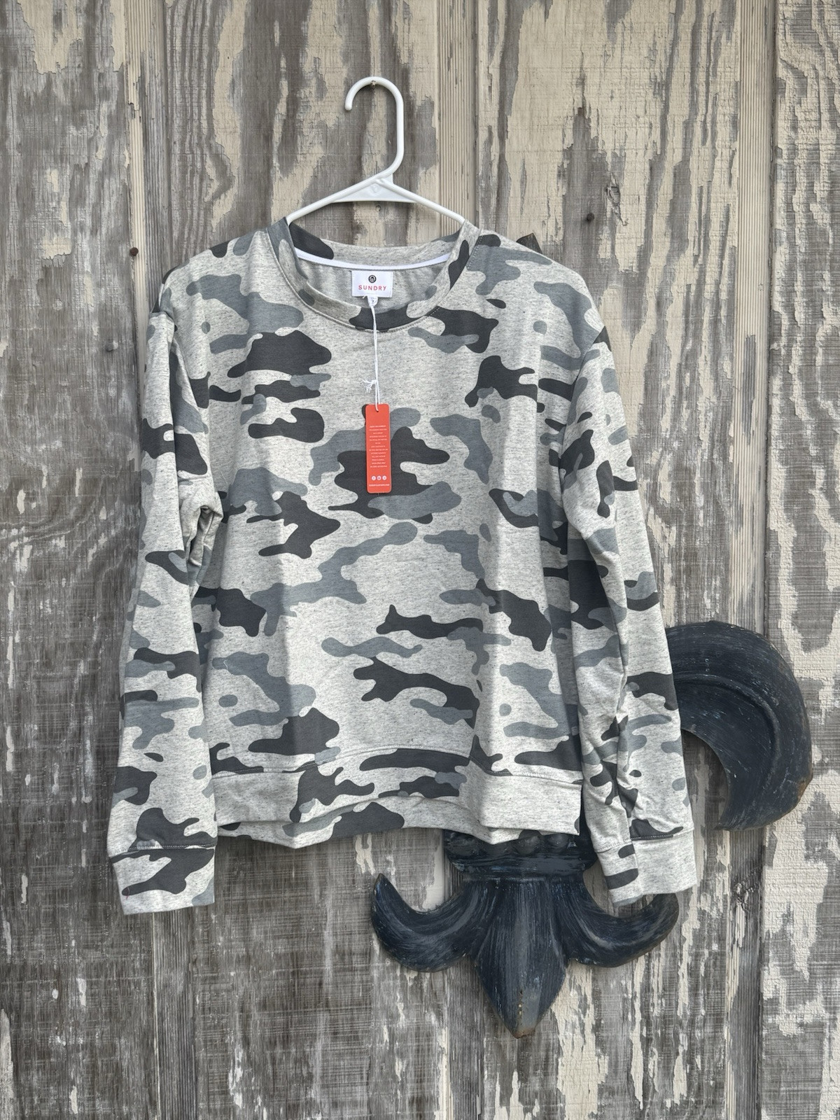 NWT Sundry Gray Camo Sweater  Size S (1)