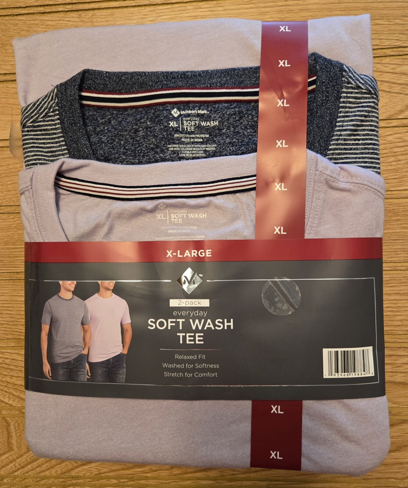 New! Men’s Members Mark Soft Wash Tee – XL- 2 Pack Purple & Blue Striped