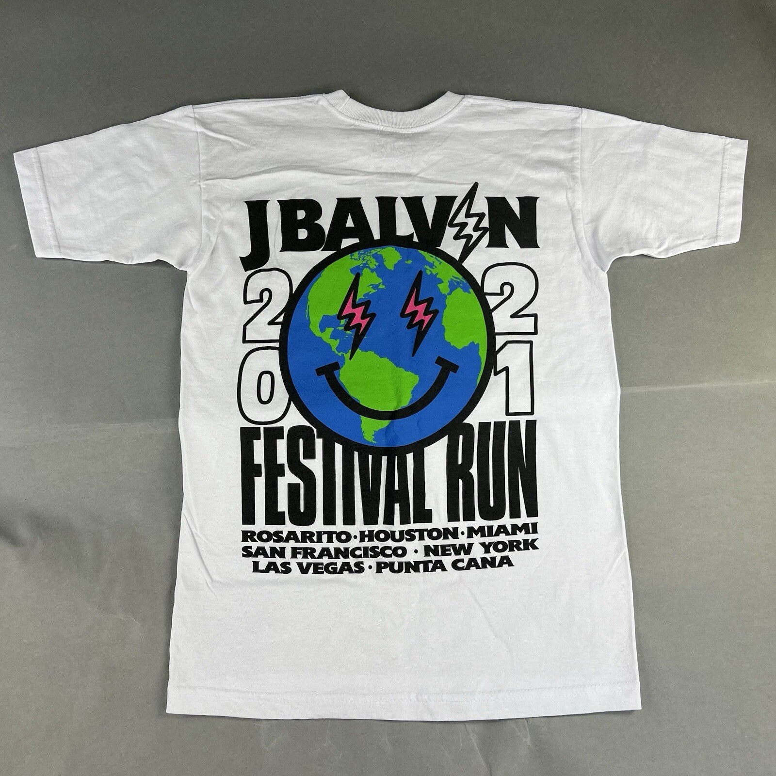 J Balvin Tour Shirt Small & Medium Men White Festival Run Smiley Face Tee New