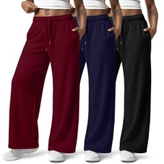 3 Pack Women Plus Size Pants, Straight Wide Leg Lounge Pants Elastic Fall Dra…