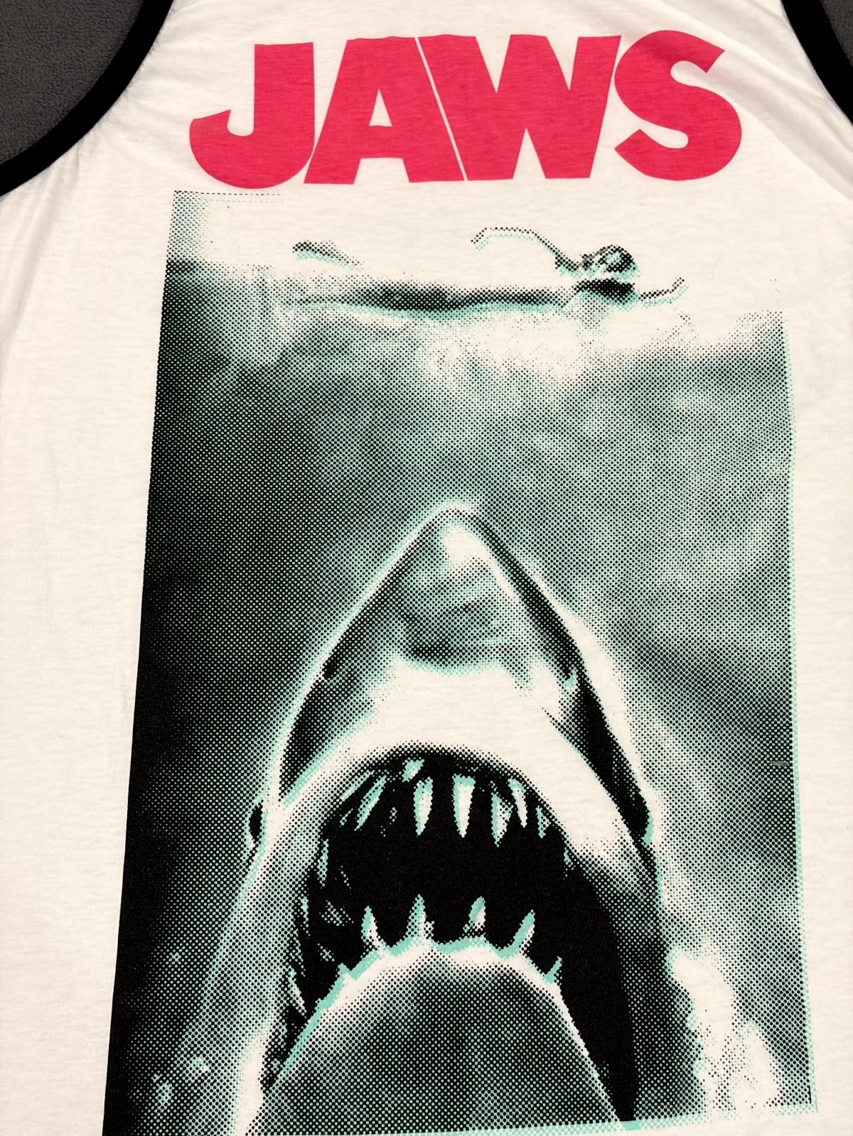 Jaws Tank Top Mens Large White Shark 1975 Swimmer Horror Adventure Film Graphic gallery