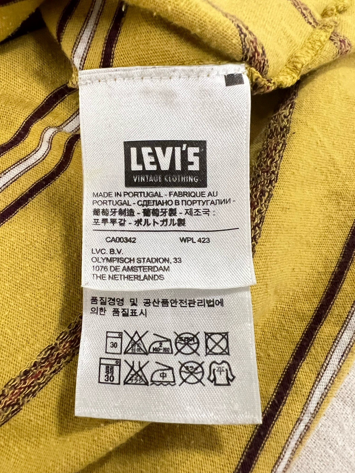 LVC T-Shirt L Levi's Vintage Clothing Casuals Chain Stripe Mustard Yellow 2013 gallery