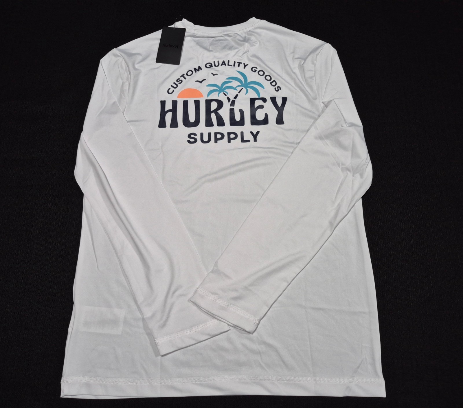 Hurley Mens Double Palm LS Polyester Summer Sunshirt White SZ Medium gallery