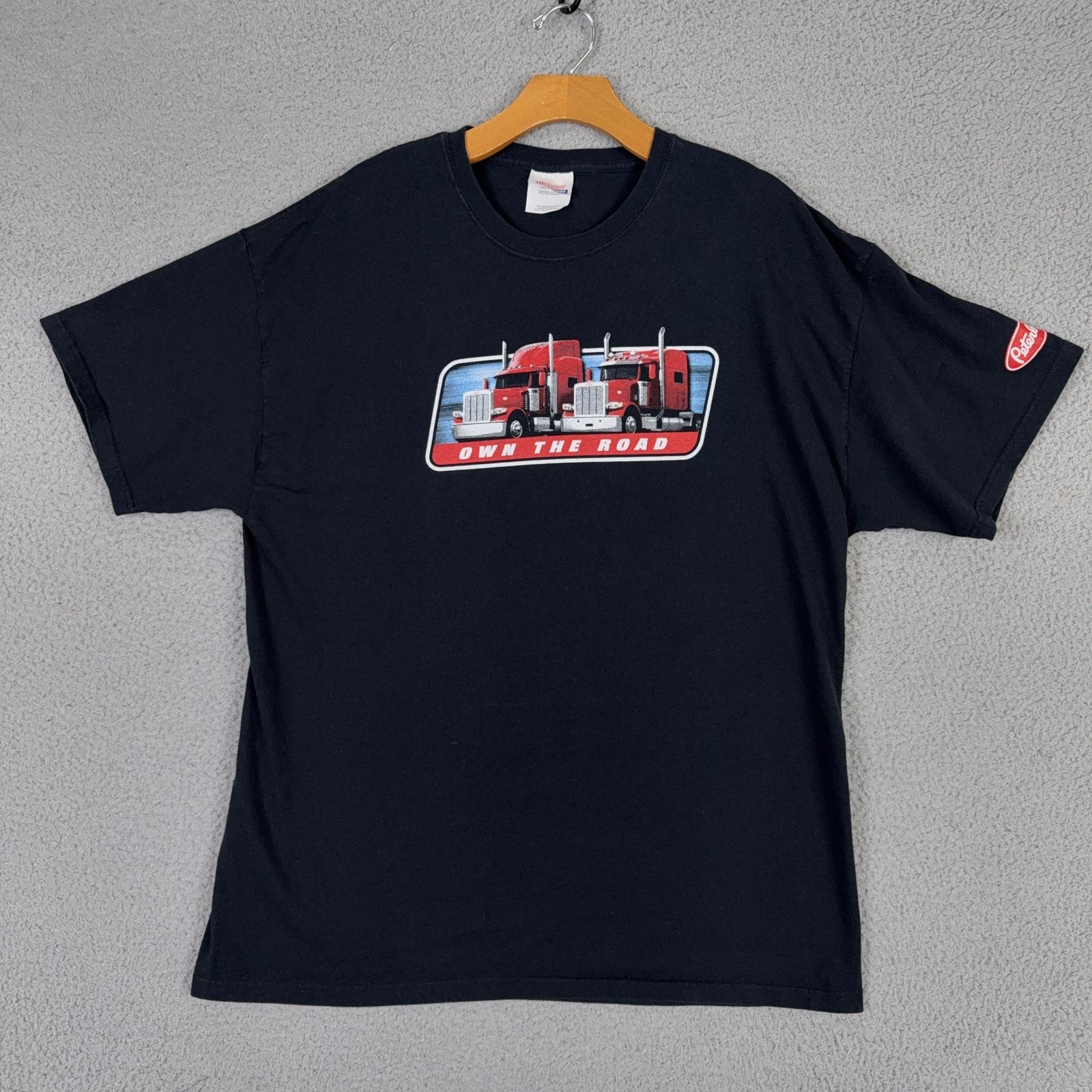 Peterbilt Shirt Mens XL Black Hanes Heavyweight Trucker Own The Road Graphic Tee