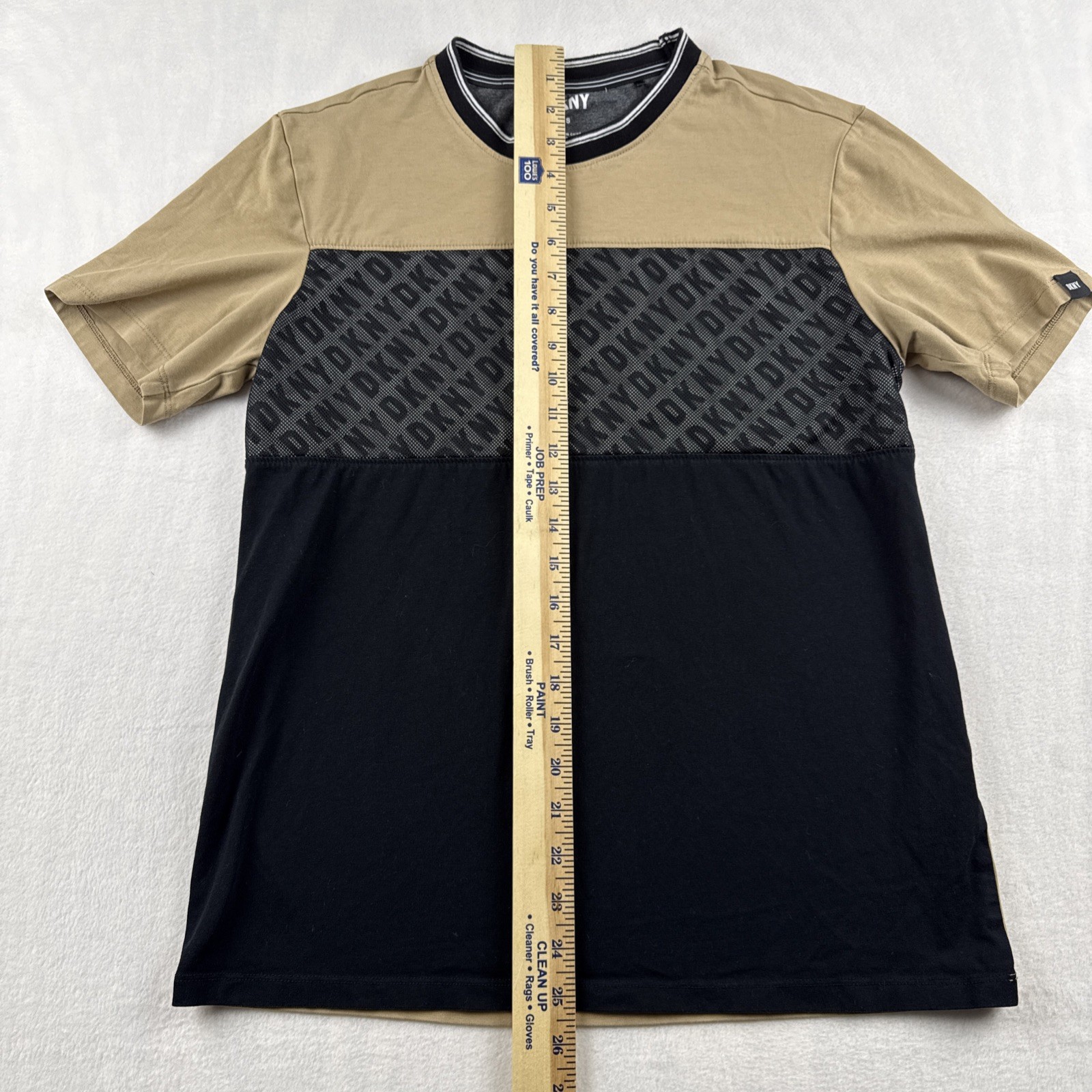 DKNY T-Shirt Tan Black Color Block Size Small Mesh Over Logo Cotton Spandex gallery