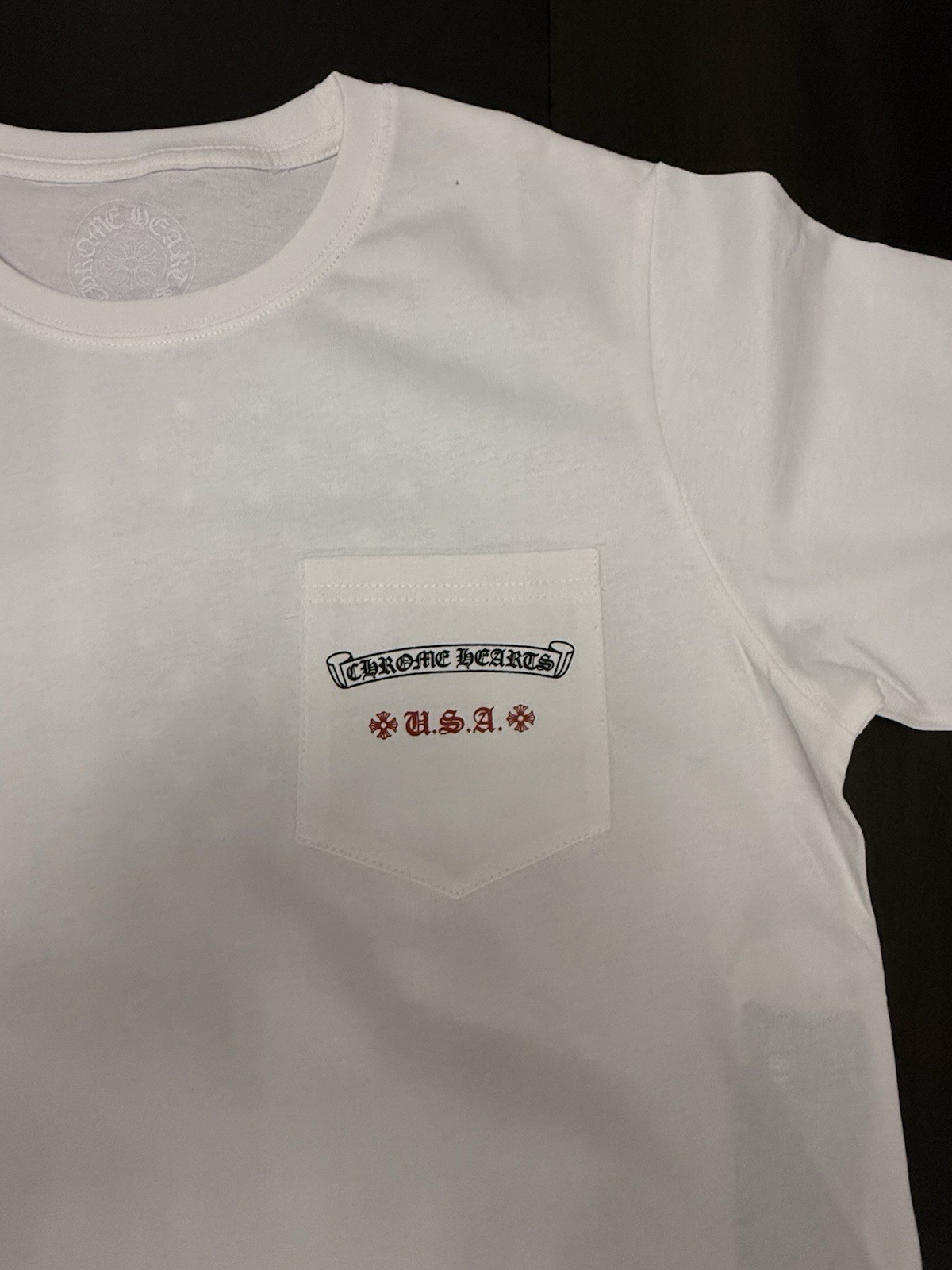 Chrome Hearts White Tee with Distressed Red & Blue Flag gallery