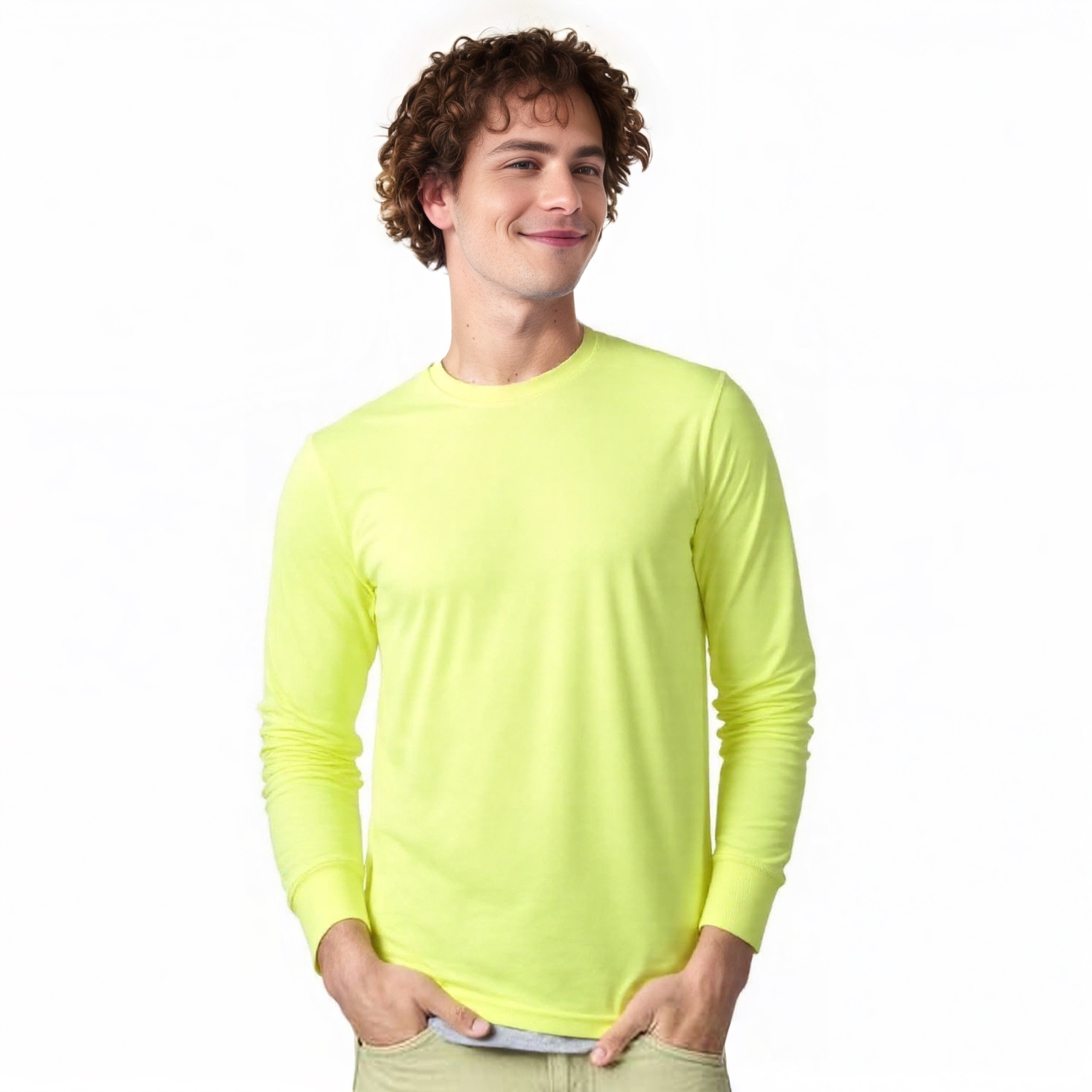 COUVER Men's Cotton Ribbed Cuff Crew Neck Long Sleeve T-Shirt, 1 Piece gallery