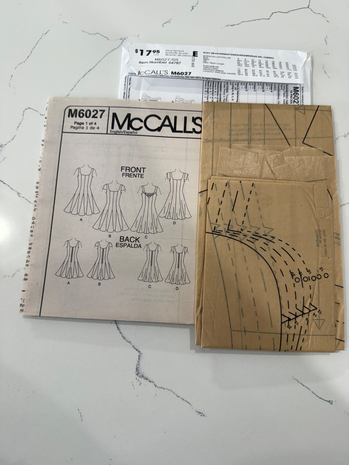 McCalls M6027 Sewing Pattern Flared Skirt Sleeveless Dresses Size D5 (12 – 20)