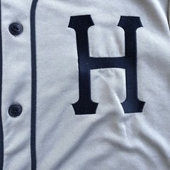 HUF x Spitfire Baseball Jersey Men Size M Gray Navy Trim Logos Huf Worldwide Y2K