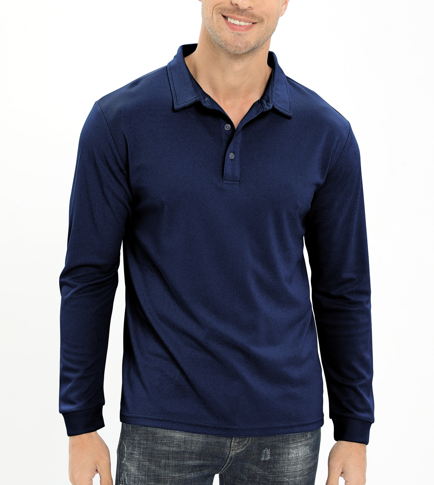 Men's Polo Shirt Long Sleeve Outdoor Golf T Shirt 3-Button Quick Dry Lightweight gallery