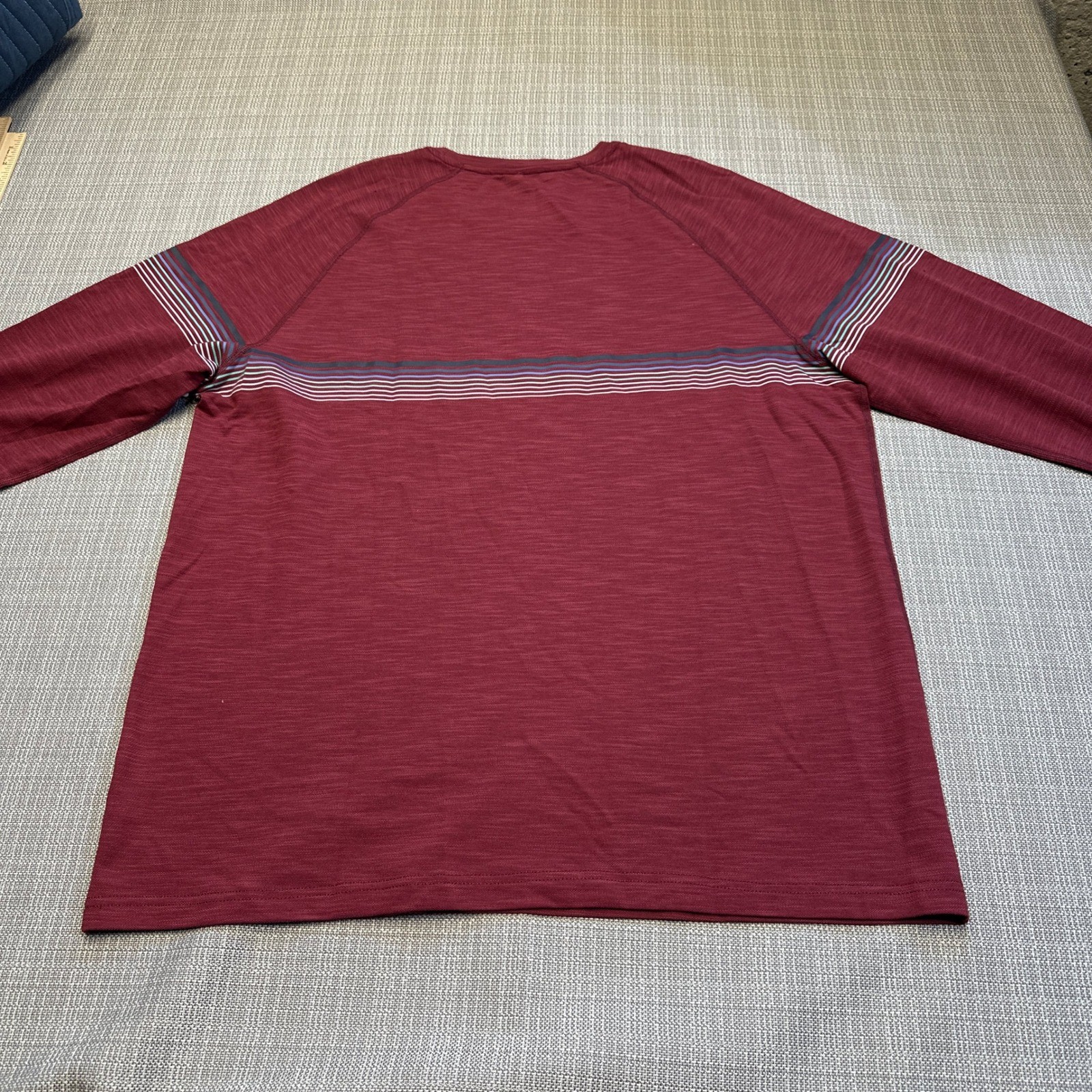 New Marine Layer Air Tee Shirt Mens XL Archive Midweight Crew Burgundy Striped gallery