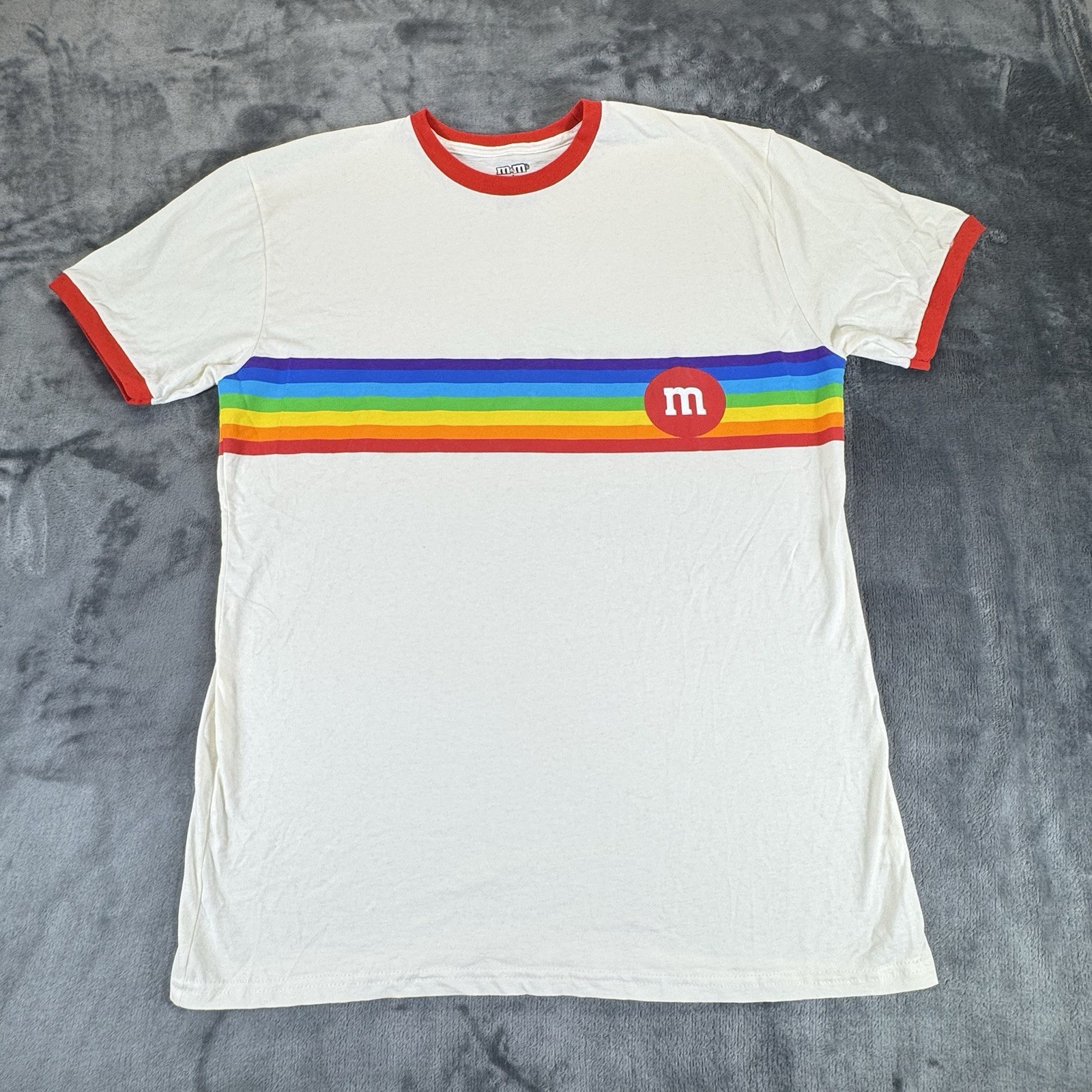 M&Ms Sz L Mars Candy Ringer T-shirt Pride Month Rainbow Retro Style Colorful gallery