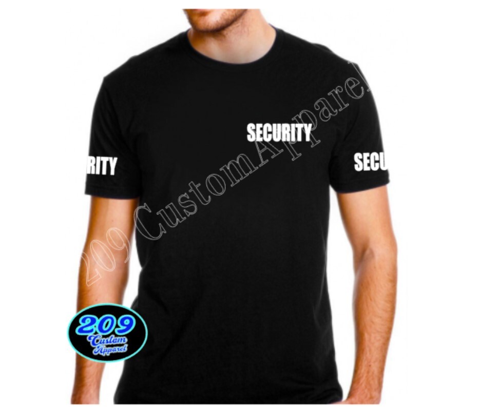 Security T-Shirt Black OR White Staff Club Event Uniform Text Chest/Back/Arms
