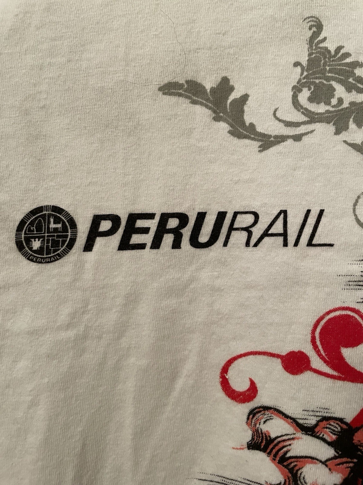 Peru Rail White Graphic Shirt Size XL Frutiger Metro Passenger Train Inca Empire gallery