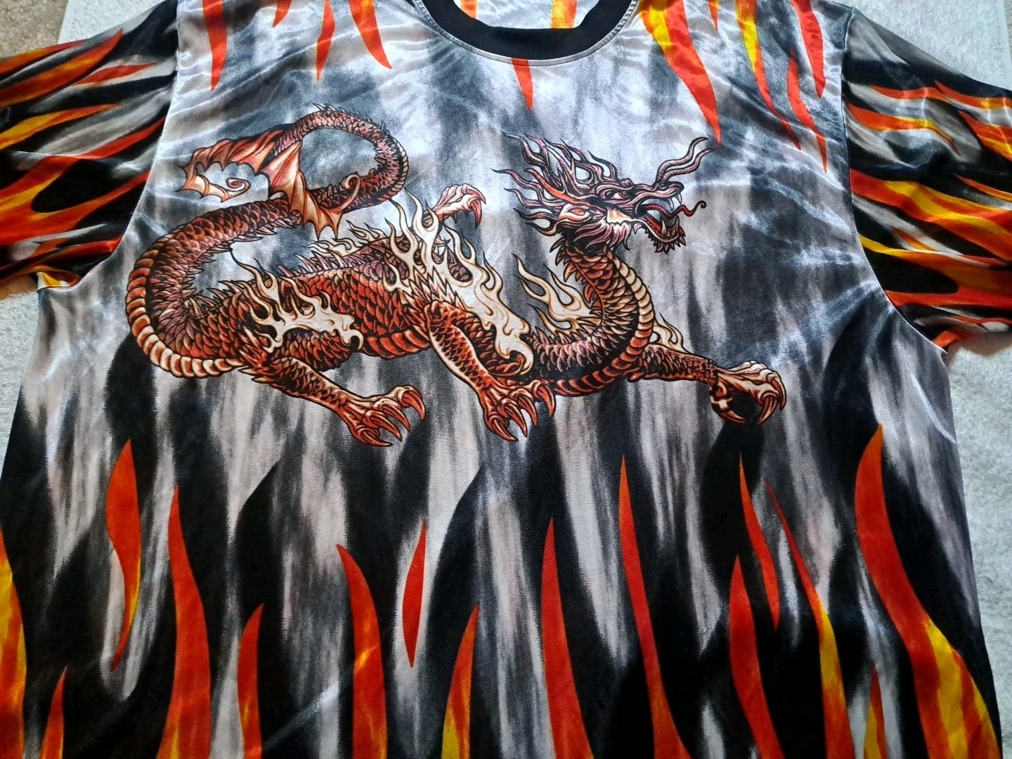 Vintage Y2K Dragon in Flames No Boundaries Sheer Tee Shirt Size XL Silver Red gallery