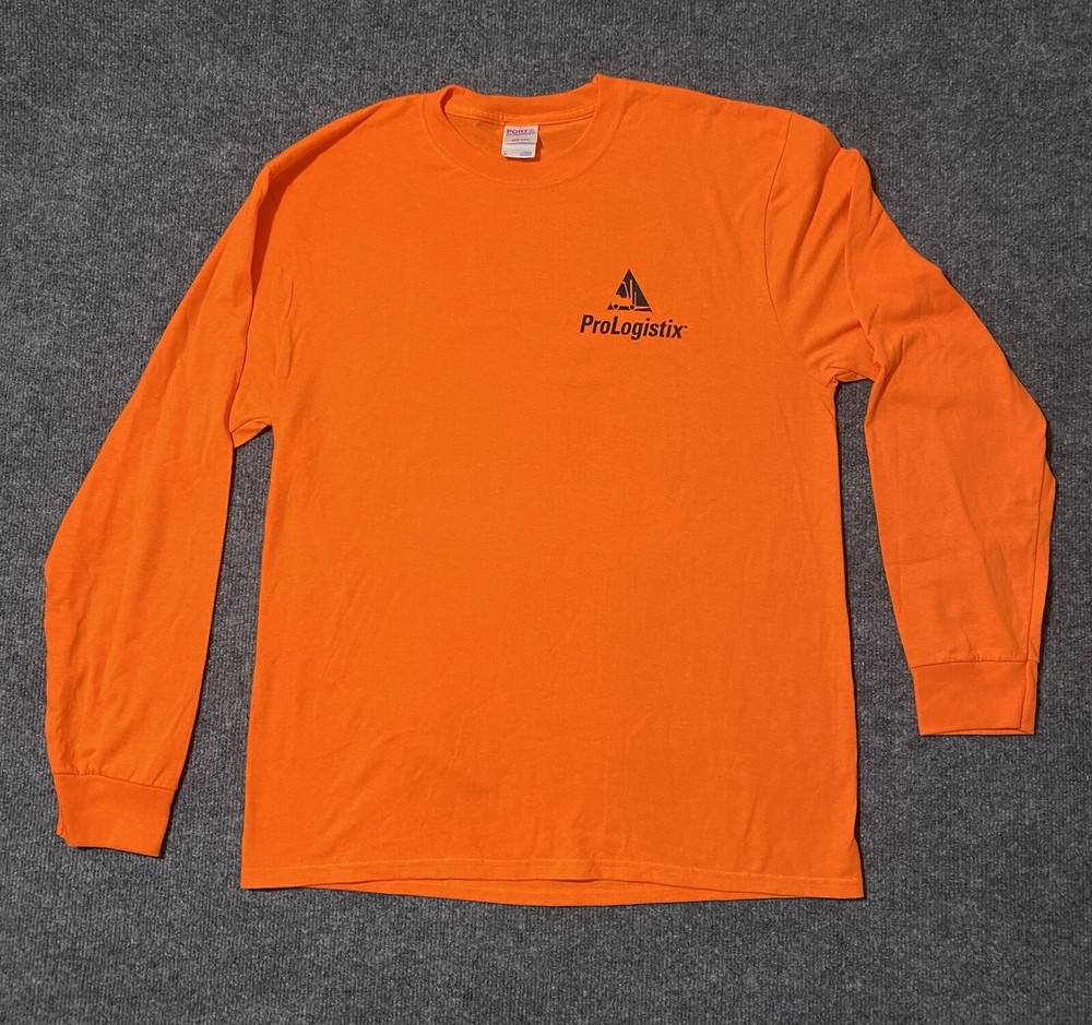 Prologistix Staffing Safety Orange Men’s Long Sleeve T Shirt Large Front Logo