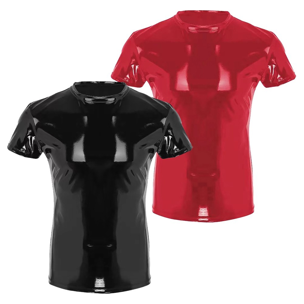 Shiny Faux Leather Mens T Shirt Top For Clubwear In Wet Look PVC Material gallery
