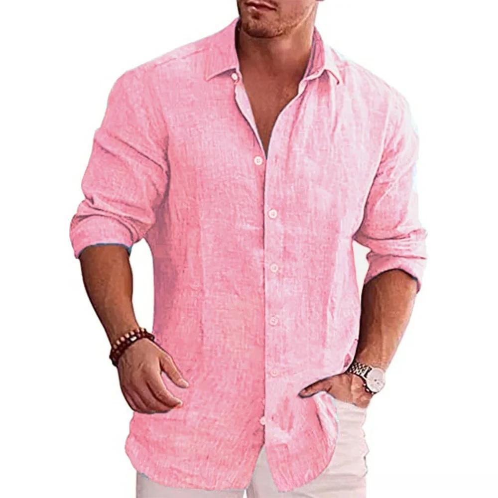 Cotton Linen Autumn Hot Selling Men's Long Sleeve Shirt Solid Color Casual Style gallery