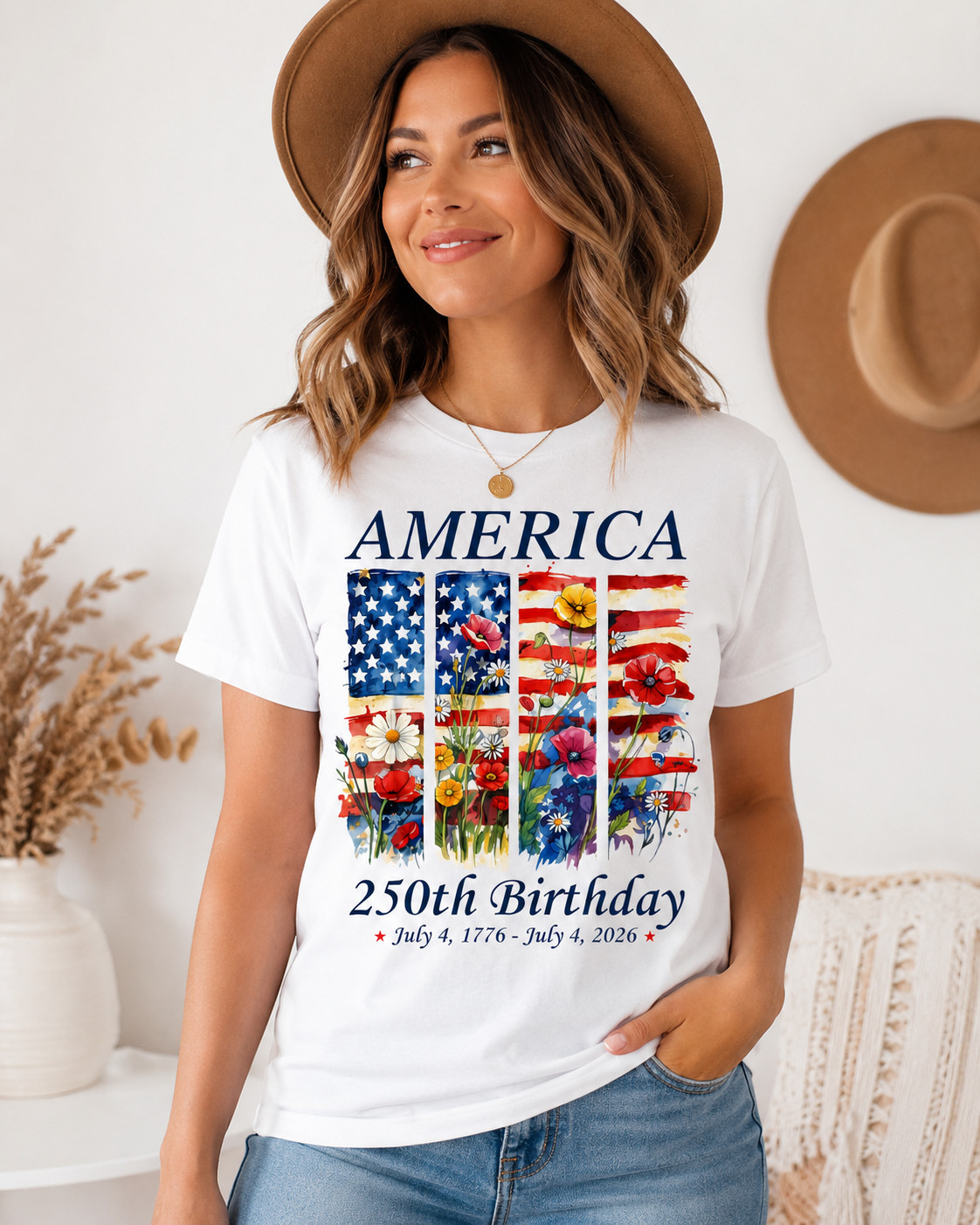 America 250 Years Flag Floral Graphic T-Shirt, 250th Anniversary Patriot Shirt gallery