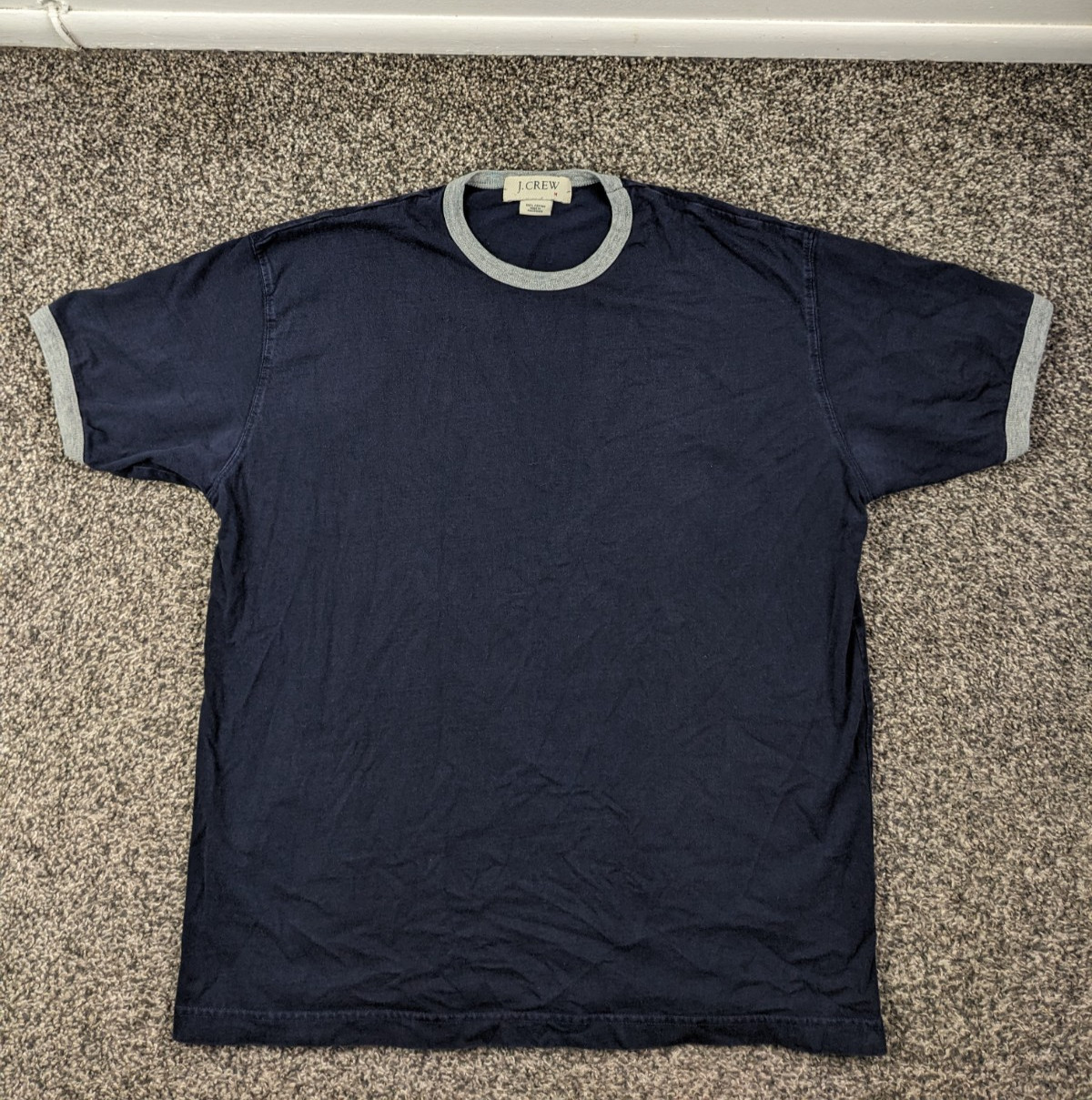 Vintage 90s J Crew T-Shirt Ringer Navy Blue Gray Mens Medium