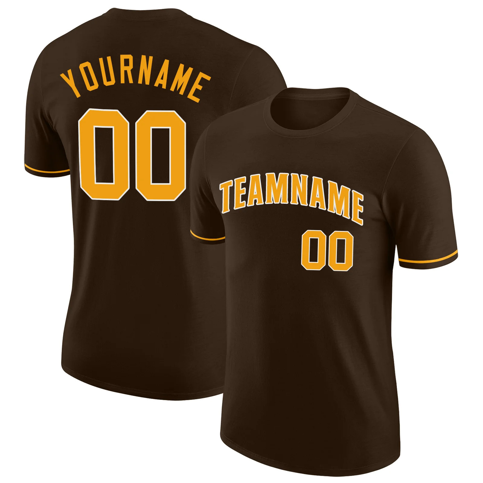 Custom Brown Gold White Performance T-Shirt Personalized Team Gift for Men Top